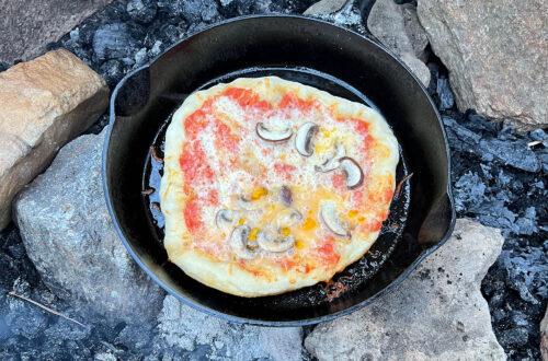 pizza in a cast iron skillet